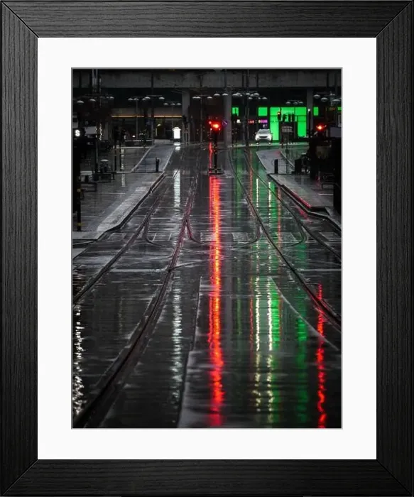Framed Print : Traffic light is red on a rainy day Framed Print : Traffic light is red on a rainy day