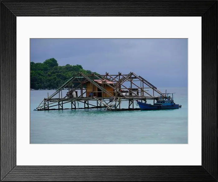 Framed Print : Indonesia Anambas Islands - Telaga Island Bagan perahu - boat to lift nets Framed Print : Indonesia Anambas Islands - Telaga Island Bagan perahu - boat to lift nets