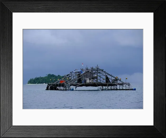 Framed Print : Indonesia Anambas Islands - Telaga Island Bagan perahu - boat to lift nets Framed Print : Indonesia Anambas Islands - Telaga Island Bagan perahu - boat to lift nets