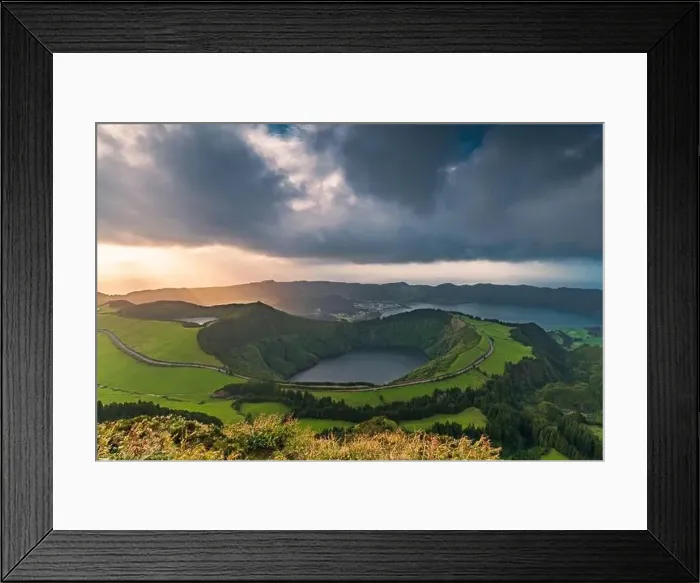 Framed Print : Aerial view of the volcanic mountains and lakes