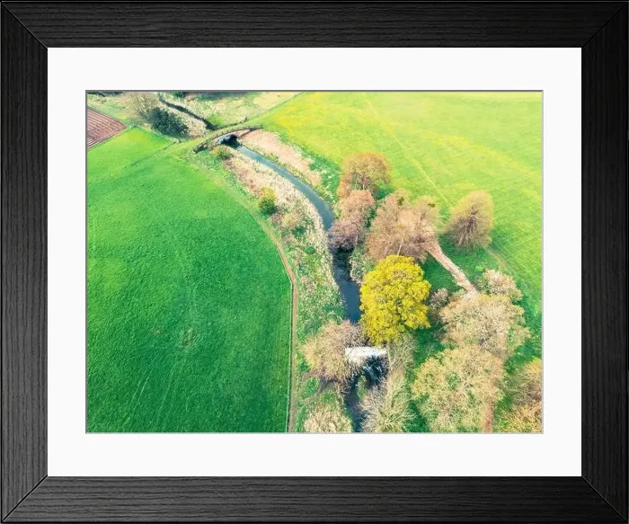 Framed Print : Drone view of marsh and a fresh inland water way famous for salmon
