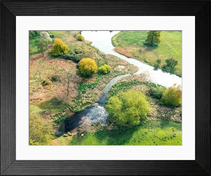 Framed Print : Drone view of marsh and a fresh inland water way famous for salmon Framed Print : Drone view of marsh and a fresh inland water way famous for salmon