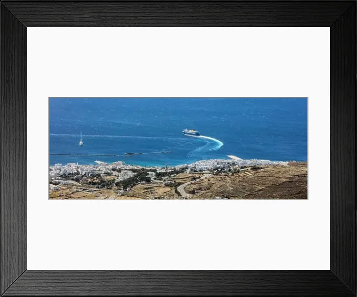 Framed Print : Aerial drone view of Cycladic island tourism destination Greece Framed Print : Aerial drone view of Cycladic island tourism destination Greece