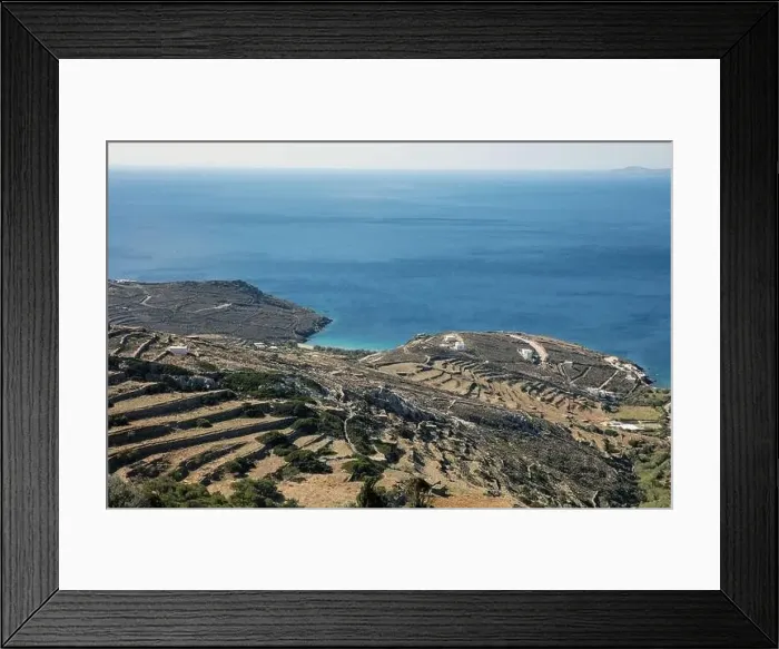Framed Print : Aerial drone view of Cycladic island tourism destination Greece Framed Print : Aerial drone view of Cycladic island tourism destination Greece