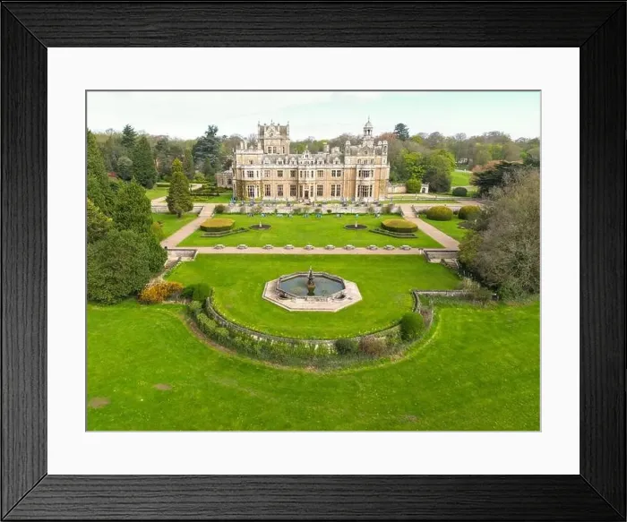 Framed Print : Drone view of the magnificent 18th century hall now turned into a premier hotel Framed Print : Drone view of the magnificent 18th century hall now turned into a premier hotel