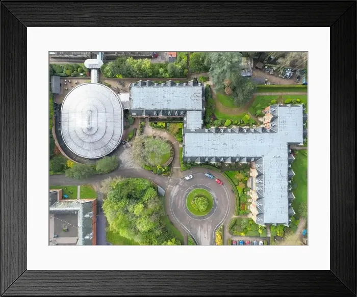 Framed Print : Drone top down view of the hotel complex and entertainment theatre which is connected via tunnel to the main Hall Framed Print : Drone top down view of the hotel complex and entertainment theatre which is connected via tunnel to the main Hall