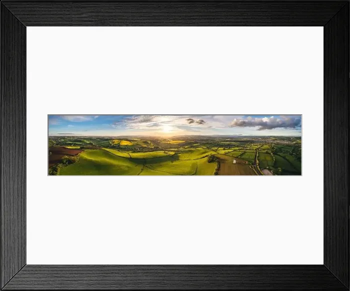 Framed Print : Sunset over Fields and Farmlands in spring from a drone, Devon, England, Europe Framed Print : Sunset over Fields and Farmlands in spring from a drone, Devon, England, Europe