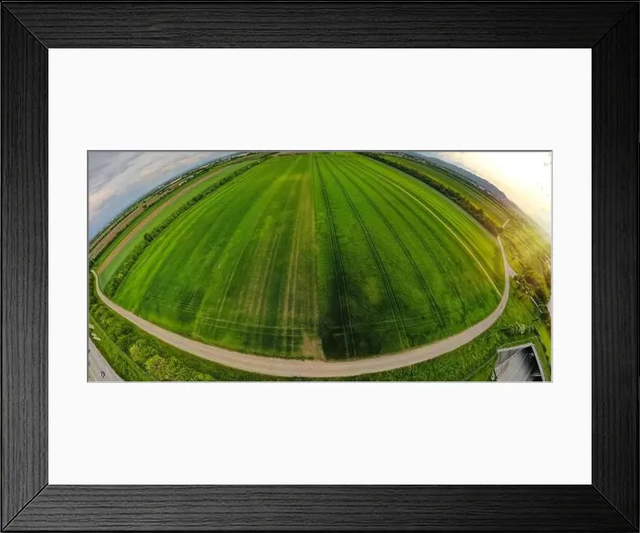Framed Print : Fish eye Aerial shot from a drone of young green wheat in Spring Framed Print : Fish eye Aerial shot from a drone of young green wheat in Spring
