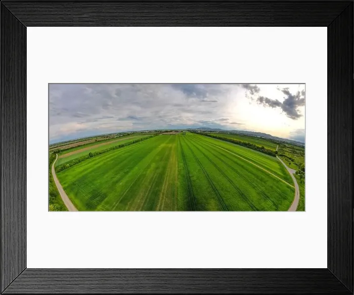 Framed Print : Wide angle Aerial shot from a drone of young green wheat in Spring Framed Print : Wide angle Aerial shot from a drone of young green wheat in Spring