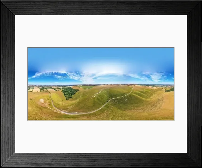 Framed Print : Aerial spherical panorama of Uffington White Horse area Framed Print : Aerial spherical panorama of Uffington White Horse area