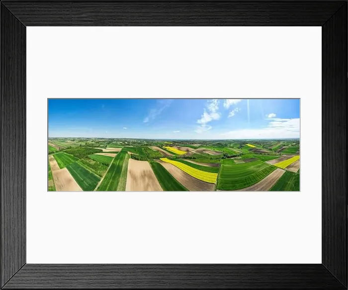 Framed Print : Colorful patterns in crop fields at farmland, aerial view, drone photo Framed Print : Colorful patterns in crop fields at farmland, aerial view, drone photo