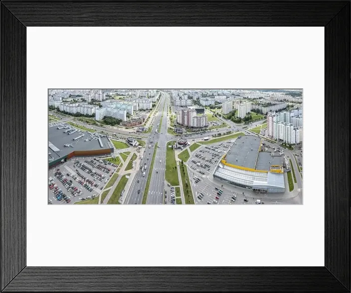 Framed Print : aerial panoramic view of city residential area with high-rise apartment houses