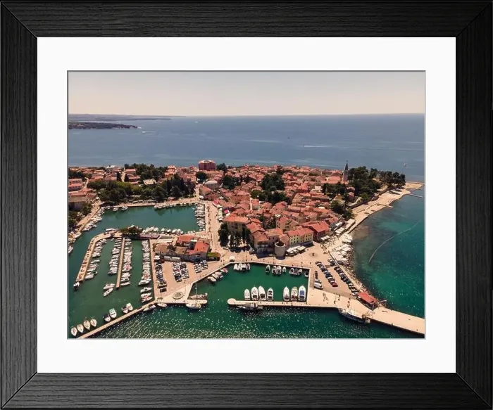 Framed Print : Novigrad historic coastal town aerial view. Archipelago of Istria, Croatia Framed Print : Novigrad historic coastal town aerial view. Archipelago of Istria, Croatia