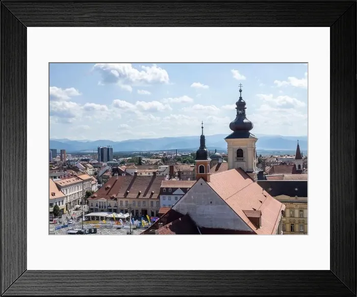 Framed Print : Aerial drone view of the Historic Center of Sibiu Framed Print : Aerial drone view of the Historic Center of Sibiu
