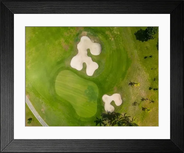Framed Print : Aerial photograph of a golf course on a sunny day. - stock photo