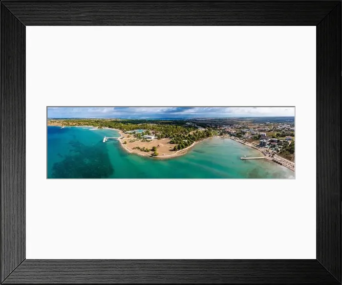 Framed Print : Zaton, Croatia - Aerial wide panoramic view of Zaton tourist waterfront with turquoise sea water Framed Print : Zaton, Croatia - Aerial wide panoramic view of Zaton tourist waterfront with turquoise sea water