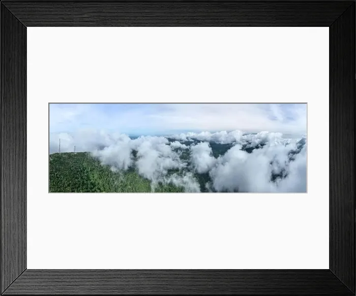 Framed Print : Aerial view Panorama of flowing fog waves on mountain tropical rainforest Framed Print : Aerial view Panorama of flowing fog waves on mountain tropical rainforest