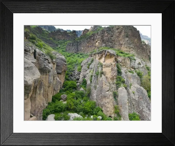 Framed Print : Aerial view mountain. Scenic aerial view from forest to mountain ridge. Above green landscape with sunlight mountains