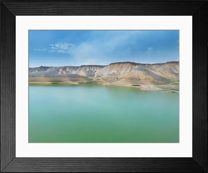 Framed Print : Aerial view on mountain lake. Drone view water reservoir at mountain valley Framed Print : Aerial view on mountain lake. Drone view water reservoir at mountain valley
