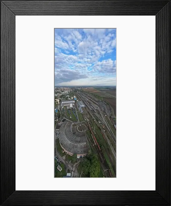 Framed Print : Railway turntable for locomotives aerial view train turntable Framed Print : Railway turntable for locomotives aerial view train turntable