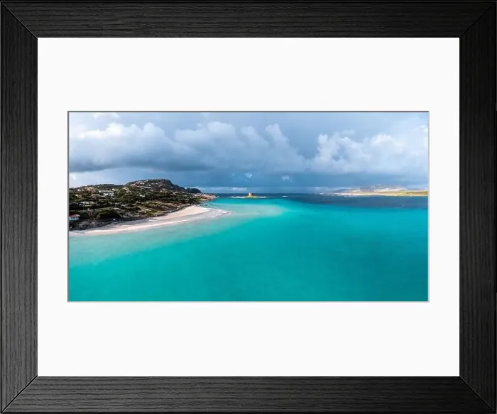 Framed Print : A view of the Spiaggia la Pelosa with the Pelosa Watchtower near Stintino in Sardinia Framed Print : A view of the Spiaggia la Pelosa with the Pelosa Watchtower near Stintino in Sardinia