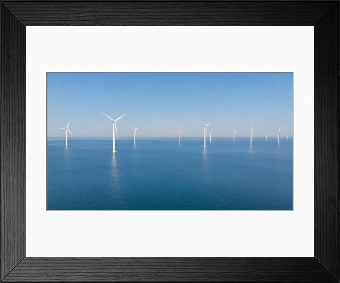 Framed Print : Windmill turbines at sea generate green energy in the Netherlands Drone view Framed Print : Windmill turbines at sea generate green energy in the Netherlands Drone view