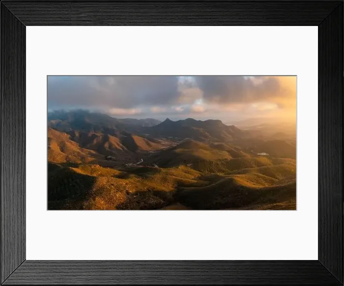 Framed Print : Landscape of semi-desert mountain landscape in southern Spain at sunset