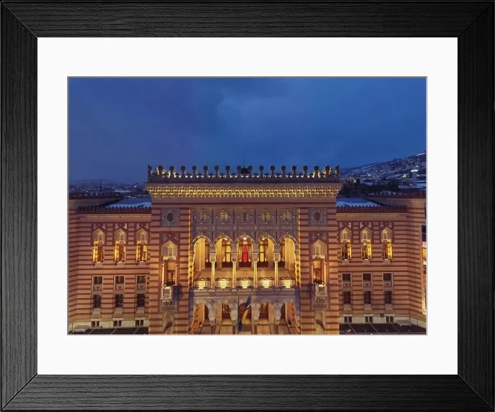 Framed Print : Sarajevo city hall or national library in town center aerialhyper lapse or time lapse Framed Print : Sarajevo city hall or national library in town center aerialhyper lapse or time lapse