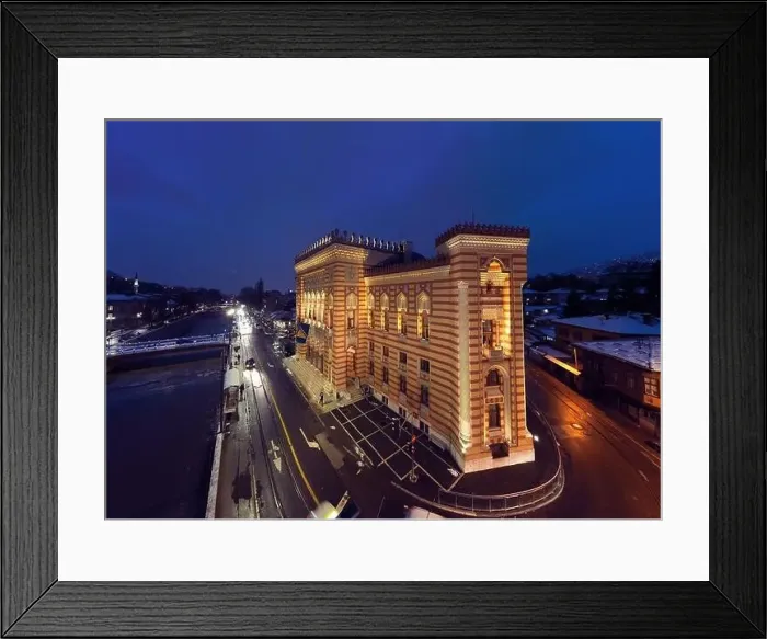 Framed Print : Sarajevo city hall or national library in town center aerialhyper lapse or time lapse Framed Print : Sarajevo city hall or national library in town center aerialhyper lapse or time lapse