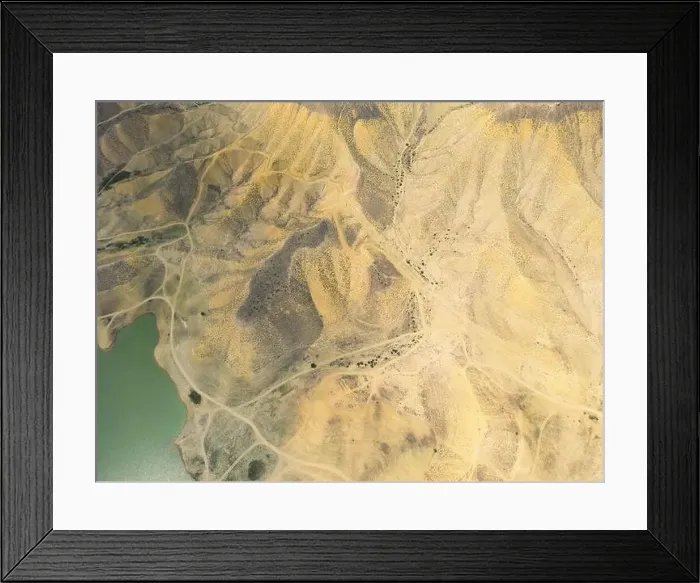 Framed Print : Aerial view on mountain lake. Drone view water reservoir at mountain valley Framed Print : Aerial view on mountain lake. Drone view water reservoir at mountain valley