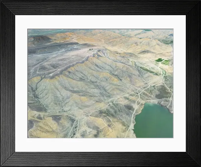 Framed Print : Aerial view on mountain lake. Drone view water reservoir at mountain valley Framed Print : Aerial view on mountain lake. Drone view water reservoir at mountain valley