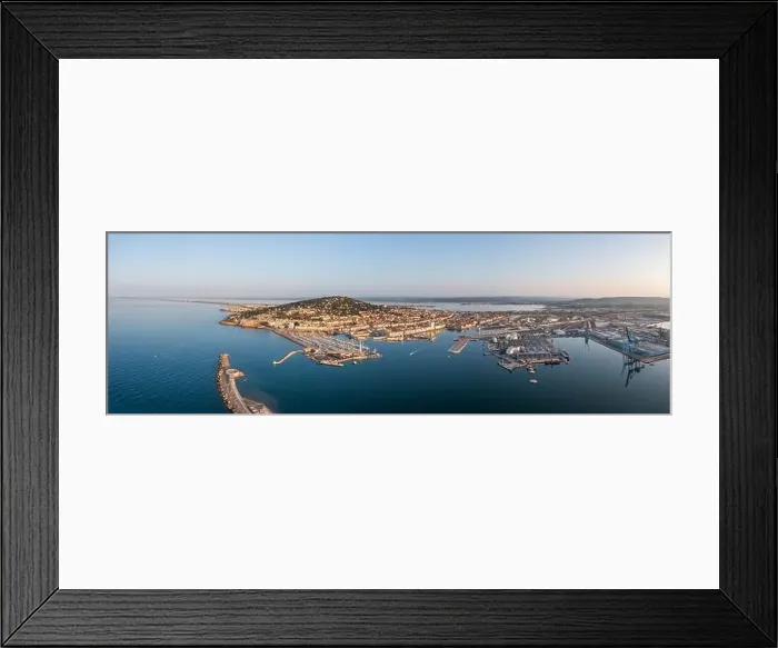 Framed Print : Aerial panoramic of the main canal of the city of Sète at sunrise, in Occitanie, France Framed Print : Aerial panoramic of the main canal of the city of Sète at sunrise, in Occitanie, France