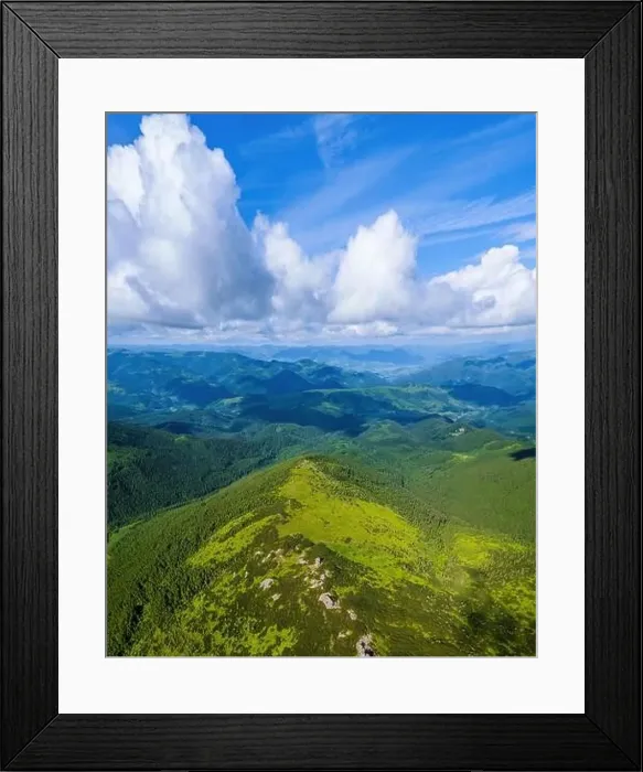 Framed Print : Photo taken with a drone at a cross on a mountain ridge. Summer photo of the mountain range in the Carpathians Framed Print : Photo taken with a drone at a cross on a mountain ridge. Summer photo of the mountain range in the Carpathians