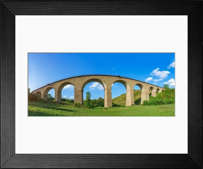 Framed Print : Stone railway ancient arch bridge over green valley Framed Print : Stone railway ancient arch bridge over green valley