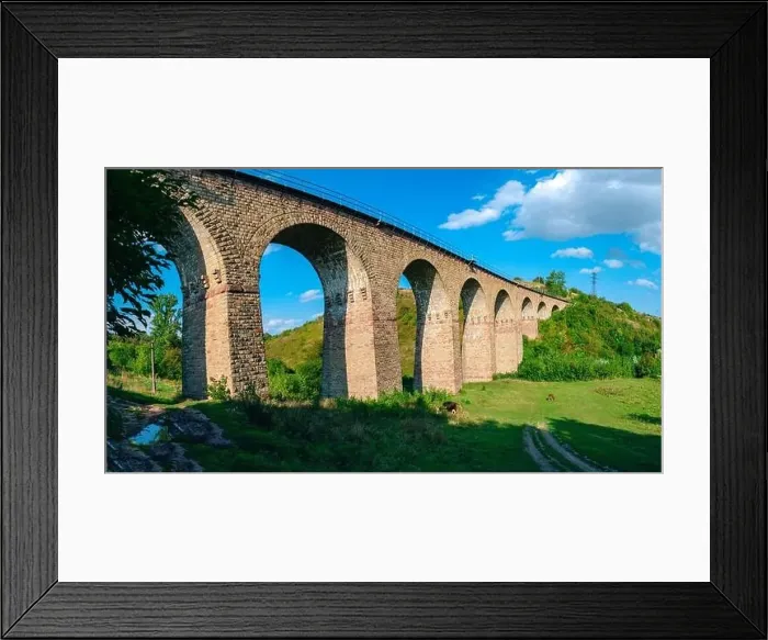 Framed Print : Stone railway ancient arch bridge over green valley Framed Print : Stone railway ancient arch bridge over green valley