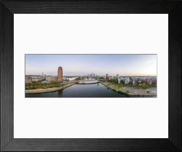 Framed Print : Panoramic drone picture of the Frankfurt skyline in the morning time Framed Print : Panoramic drone picture of the Frankfurt skyline in the morning time