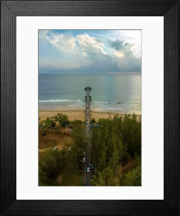 Framed Print : aerial view The bridge extends into the sea at beautiful sunset Framed Print : aerial view The bridge extends into the sea at beautiful sunset