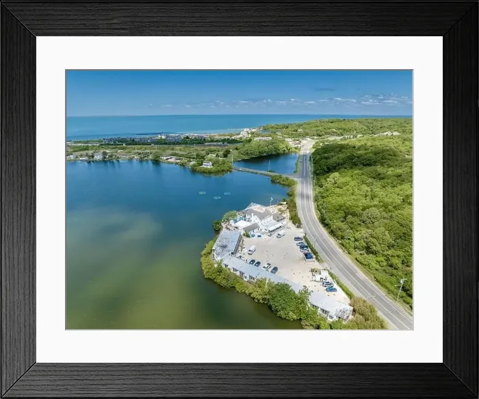 Framed Print : aerial view of surf lodge and surrounding area Framed Print : aerial view of surf lodge and surrounding area