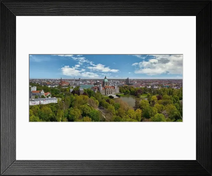 Framed Print : Aerial view of historic new town hall of Hanover and city centre in the background, Germany Framed Print : Aerial view of historic new town hall of Hanover and city centre in the background, Germany