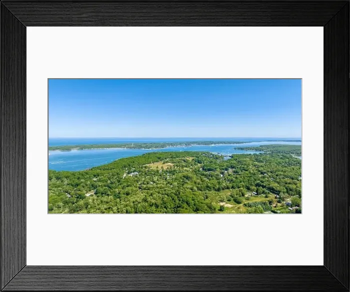 Framed Print : aerial landscape of shelter island and a distant north fork