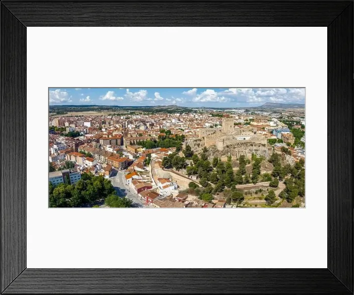 Framed Print : Great panoramic aerial view of the city of Almansa in the province of Albacete Castilla la Mancha, Spain Framed Print : Great panoramic aerial view of the city of Almansa in the province of Albacete Castilla la Mancha, Spain