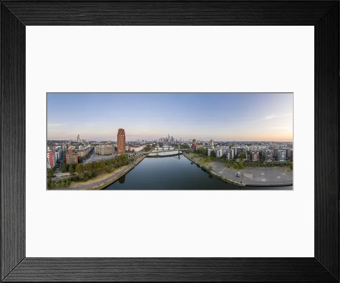 Framed Print : Panoramic drone picture of the Frankfurt skyline in the morning time Framed Print : Panoramic drone picture of the Frankfurt skyline in the morning time