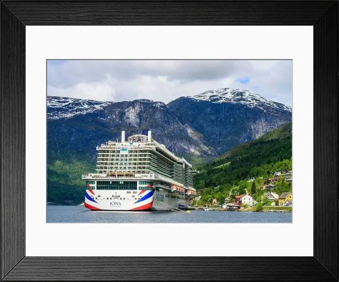 Framed Print : IONA PandO CRUISES from a drone, Olden, Innvikfjorden, Norway, Europe Framed Print : IONA PandO CRUISES from a drone, Olden, Innvikfjorden, Norway, Europe