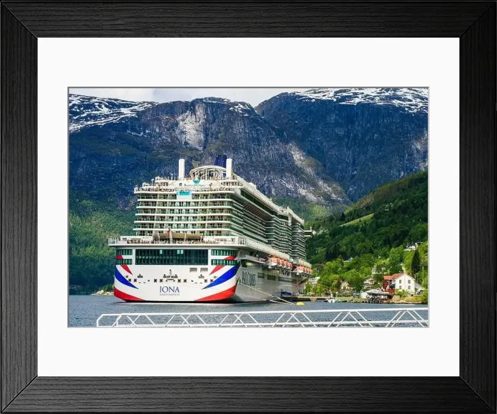 Framed Print : IONA PandO CRUISES from a drone, Olden, Innvikfjorden, Norway, Europe Framed Print : IONA PandO CRUISES from a drone, Olden, Innvikfjorden, Norway, Europe