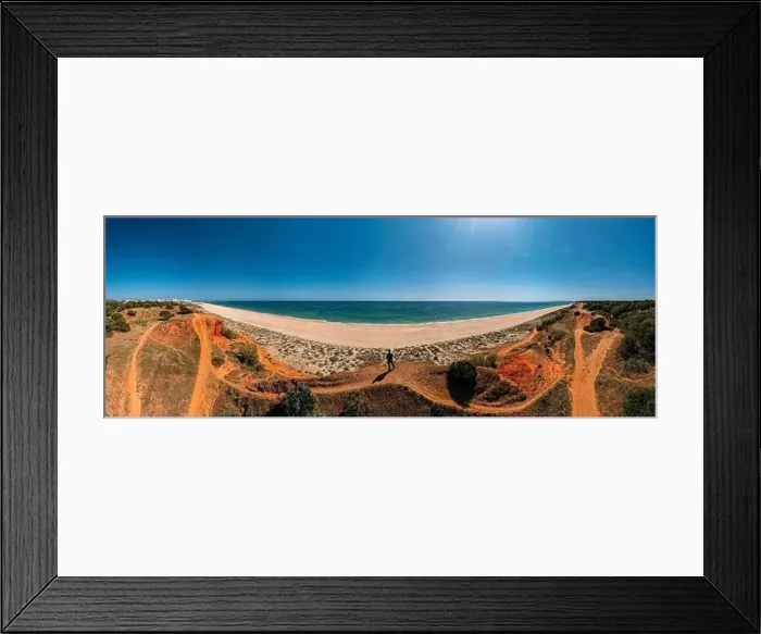 Framed Print : Aerial drone 180 degree panoramic view of Falesia cliffs, Vilamoura, Algarve, Portugal, Europe Framed Print : Aerial drone 180 degree panoramic view of Falesia cliffs, Vilamoura, Algarve, Portugal, Europe