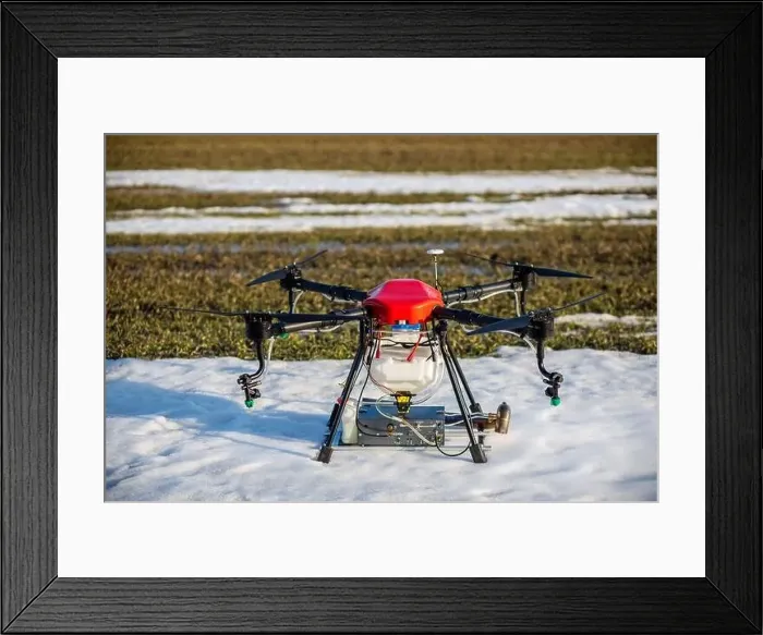 Framed Print : A beautiful red agrodron stands on the field Framed Print : A beautiful red agrodron stands on the field