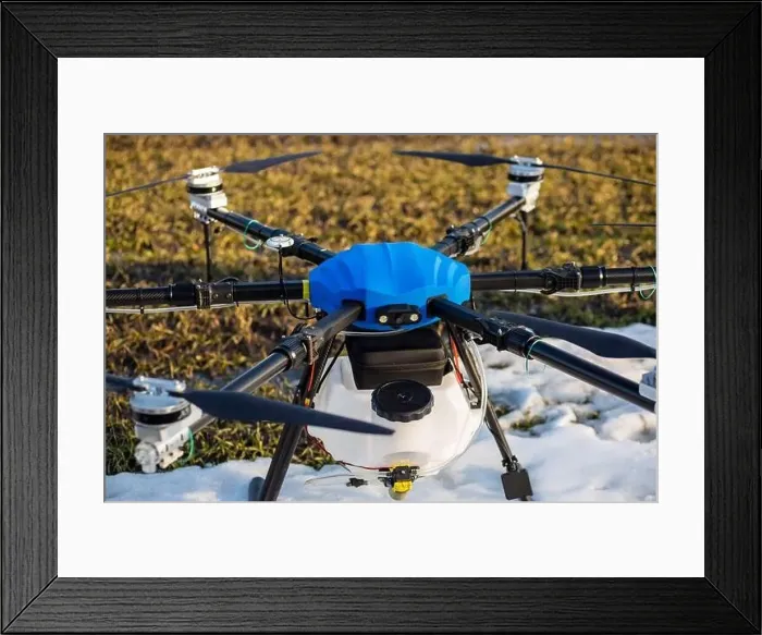 Framed Print : A beautiful blue agrodron stands on the field Framed Print : A beautiful blue agrodron stands on the field