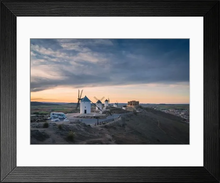 Framed Print : Sunset landscapes of Don Quixote windmills in Consuegra, Toledo, Spain Framed Print : Sunset landscapes of Don Quixote windmills in Consuegra, Toledo, Spain