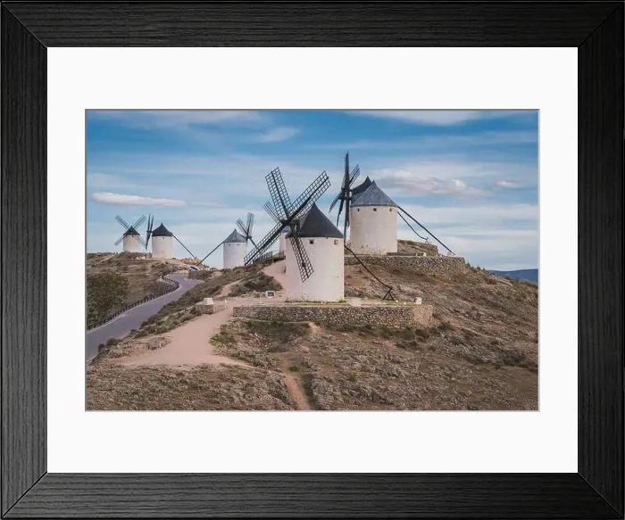 Framed Print : Sunset landscapes of Don Quixote windmills in Consuegra, Toledo, Spain Framed Print : Sunset landscapes of Don Quixote windmills in Consuegra, Toledo, Spain