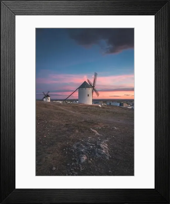 Framed Print : Sunset landscapes of Don Quixote windmills in Campo de Criptana, Toledo, Spain Framed Print : Sunset landscapes of Don Quixote windmills in Campo de Criptana, Toledo, Spain